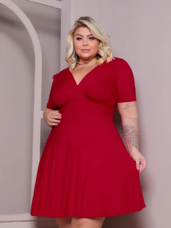 Vestido Plus Size Soltinho Estica Rodado Curto Verão Discreto Modelador Acinturado
