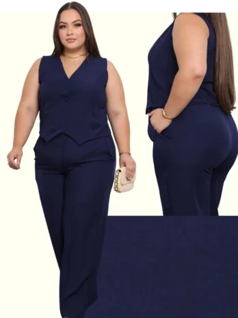 Conjunto Plus Size Feminino Alfaiataria Colete e Calça Elegante