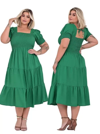 Vestido Mídi Modelo 3 Marias Moda Feminina Evangélica Plus Size Varias Cores Confortável