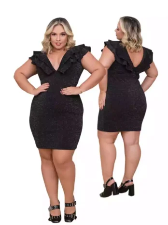 Vestido Feminino Plus Size Com Elasticidade e Brilho Balada